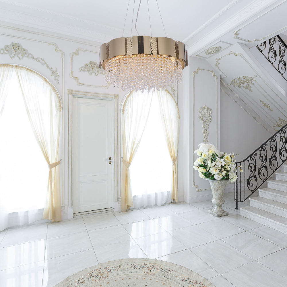 Interior use of Dimpled Octagonal Crystal Beads Waterfall Chandelier Ceiling Light Gold | TEKLED 159-17906