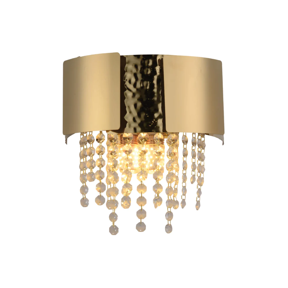 Main image of Dimpled Octagonal Crystal Beads Waterfall Wall Sconce Light Old Gold | TEKLED 151-19918