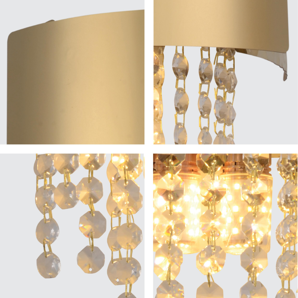 Details of Dimpled Octagonal Crystal Beads Waterfall Wall Sconce Light Old Gold | TEKLED 151-19918