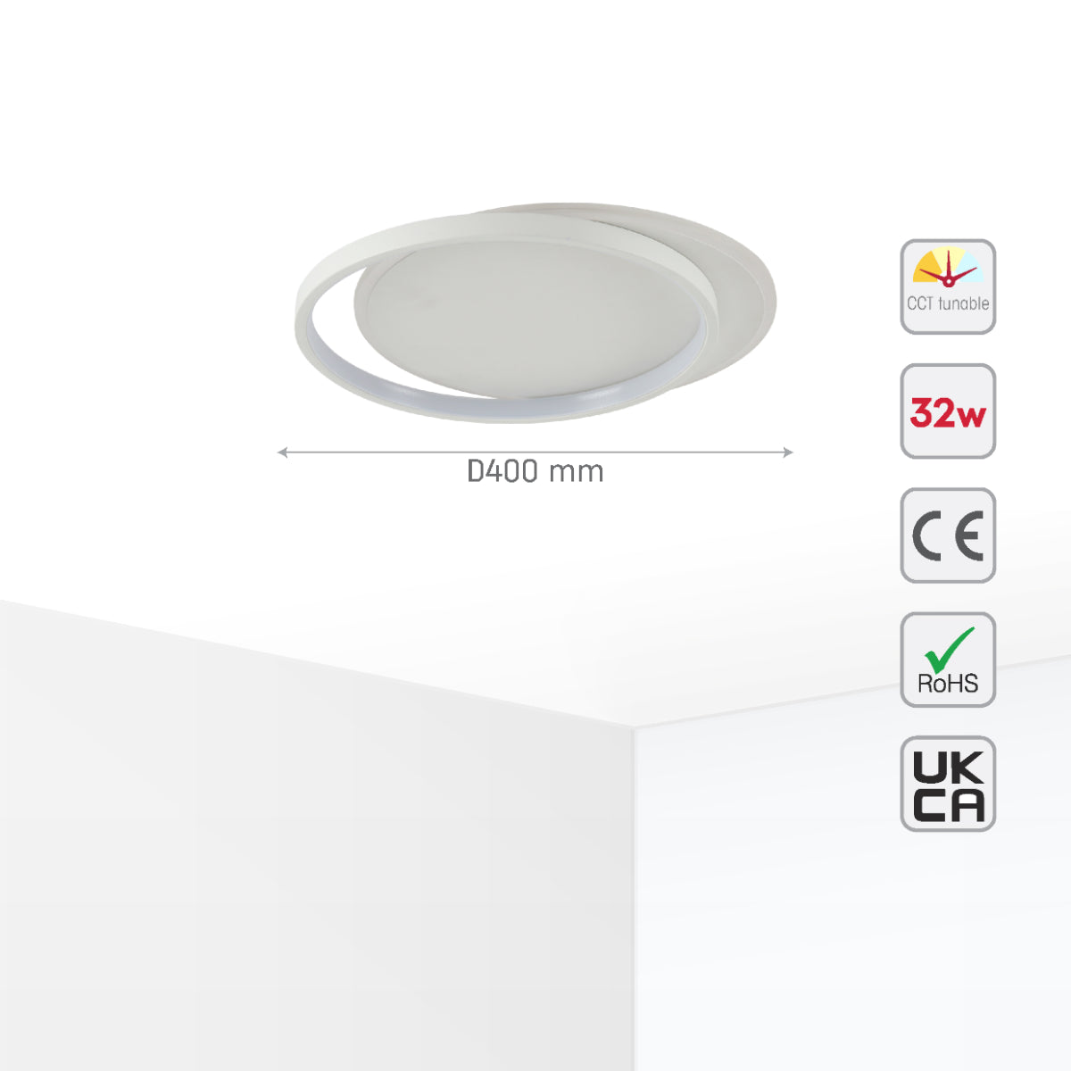 Size and certifications of Dual-Ring LED Flush Ceiling Light 159-18101
