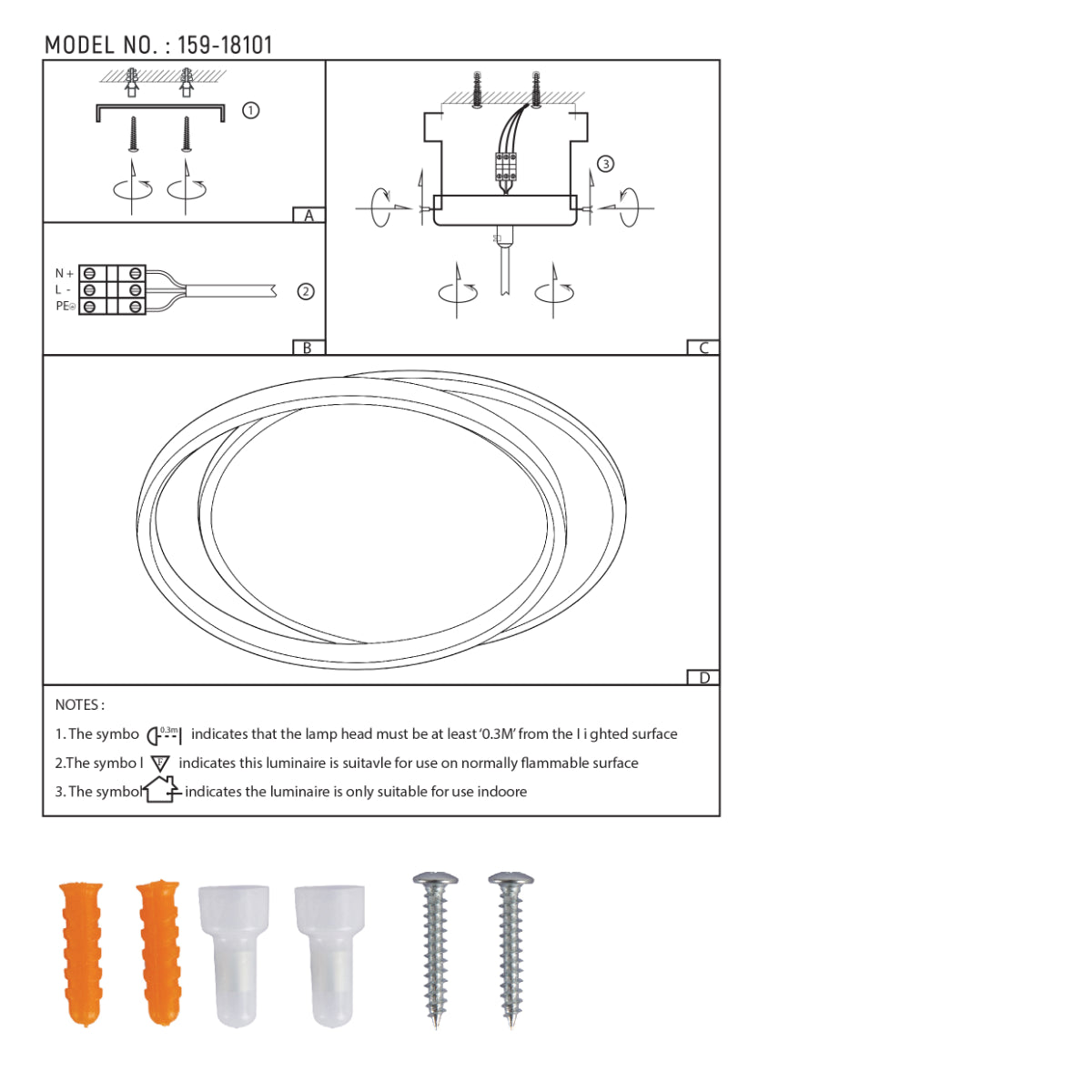 Technical specs of Dual-Ring LED Flush Ceiling Light 159-18101