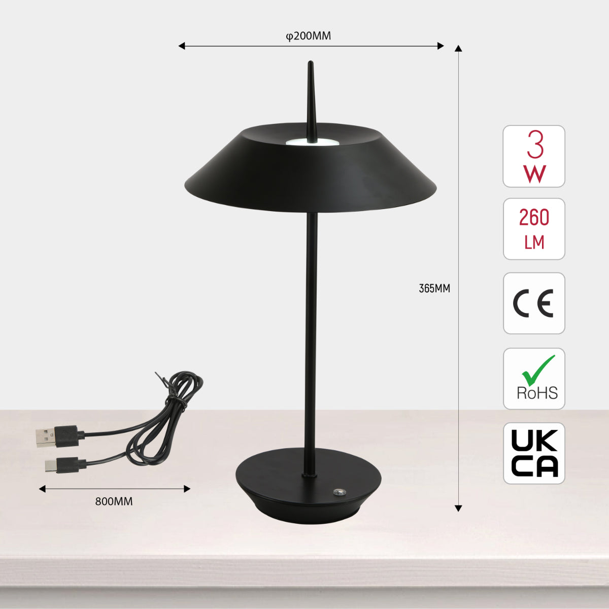 Size and certifications of Eclipse Touch Table Lamp 130-03688