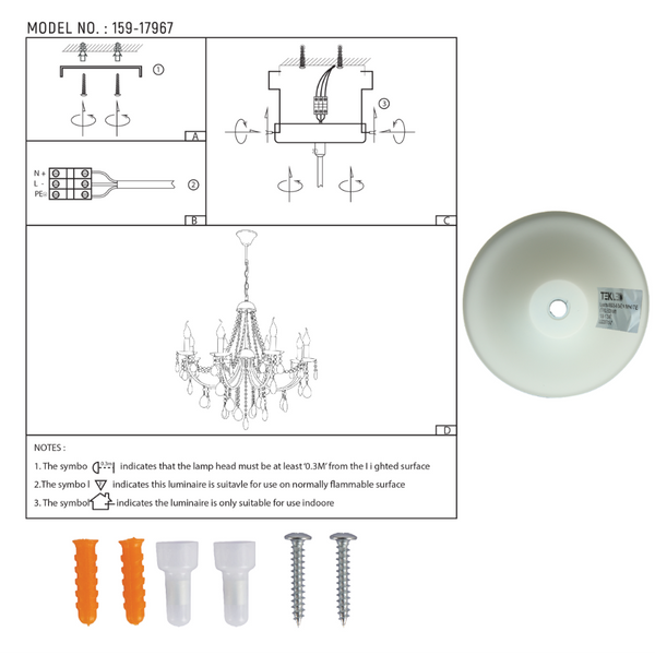 User manual for Elegant Cascade Waterfall Crystal Chandelier Ceiling Light | TEKLED 159-17967