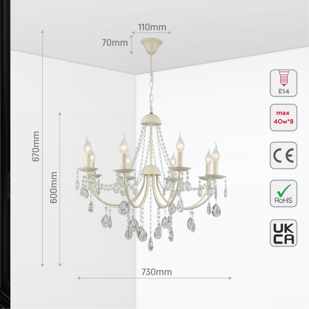 Size and tech specs of Elegant Cascade Waterfall Crystal Chandelier Ceiling Light | TEKLED 159-17967
