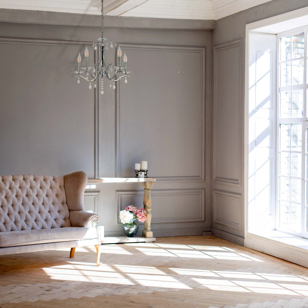 Interior application of Elegant Chrome Chandelier Ceiling Light with Crystal Beads | TEKLED 152-171513