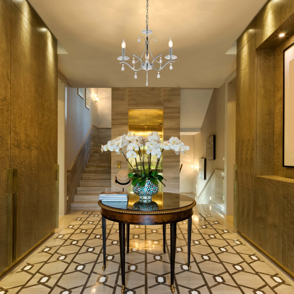 Living room kitchen bedroom use of Elegant Chrome Chandelier Ceiling Light with Crystal Beads | TEKLED 152-171512