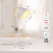 Size and certifications of Elegant Rotatable Desk Lamp in Assorted Colors 130-03652