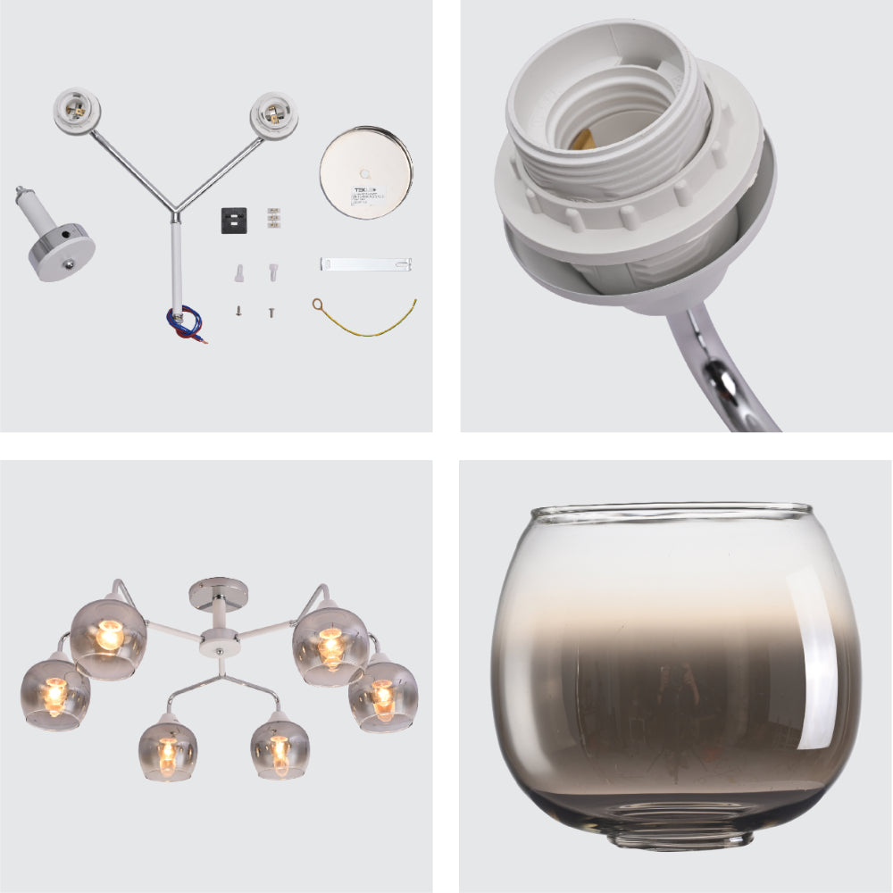 Details of Elegant Wishbone Chrome & Smoky Glass Semi Flush Ceiling Light | TEKLED 159-17991