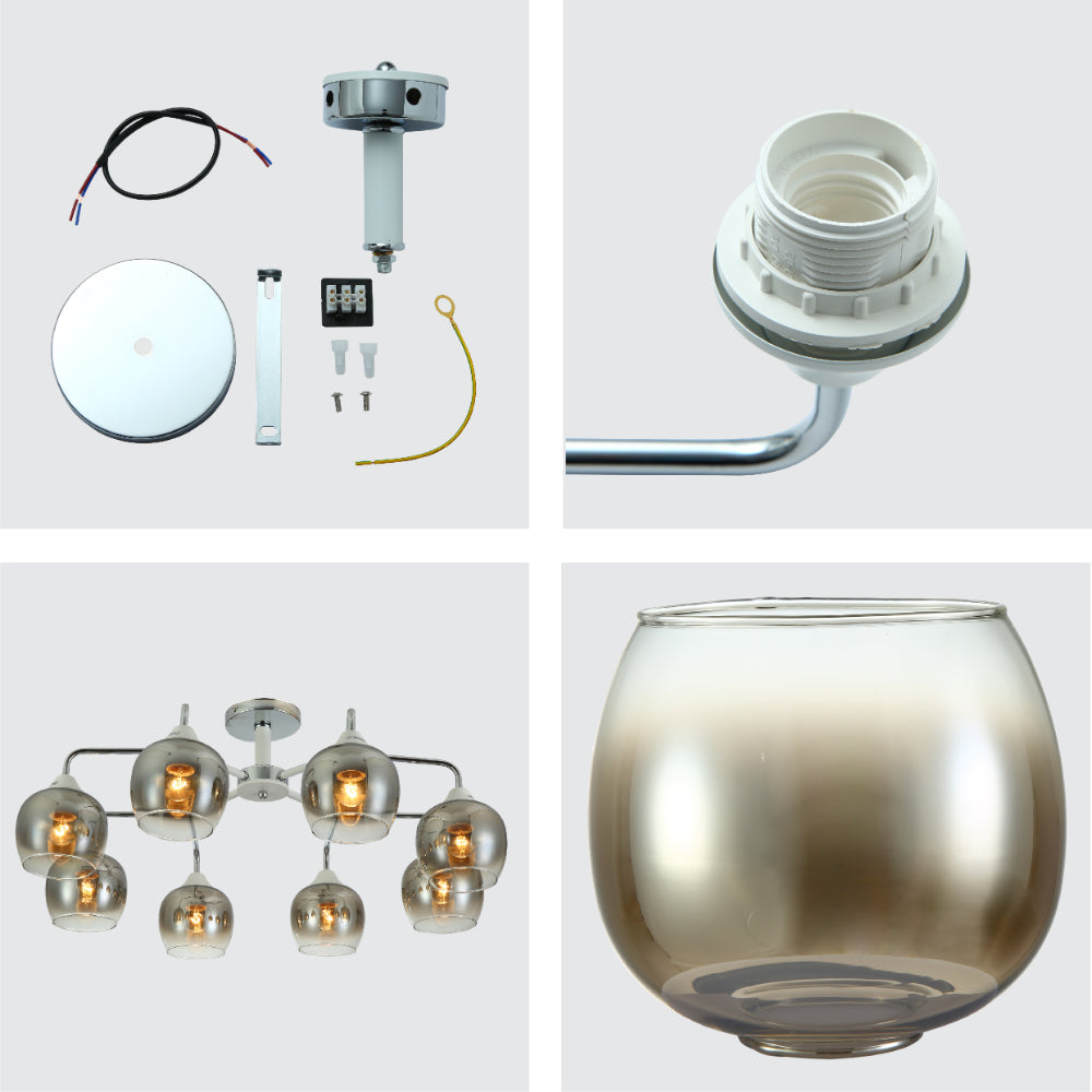 Details of Elegant Wishbone Chrome & Smoky Glass Semi Flush Ceiling Light | TEKLED 159-17992