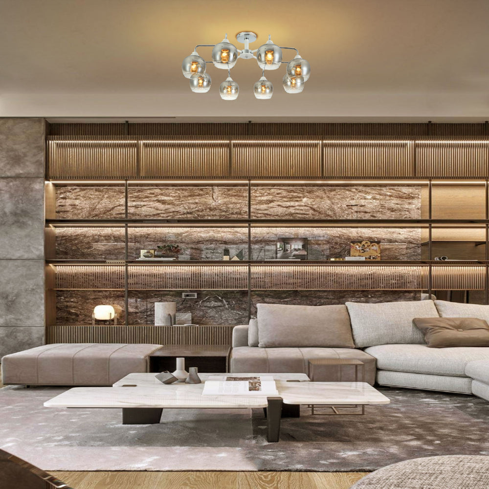 Interior use of Elegant Wishbone Chrome & Smoky Glass Semi Flush Ceiling Light | TEKLED 159-17992