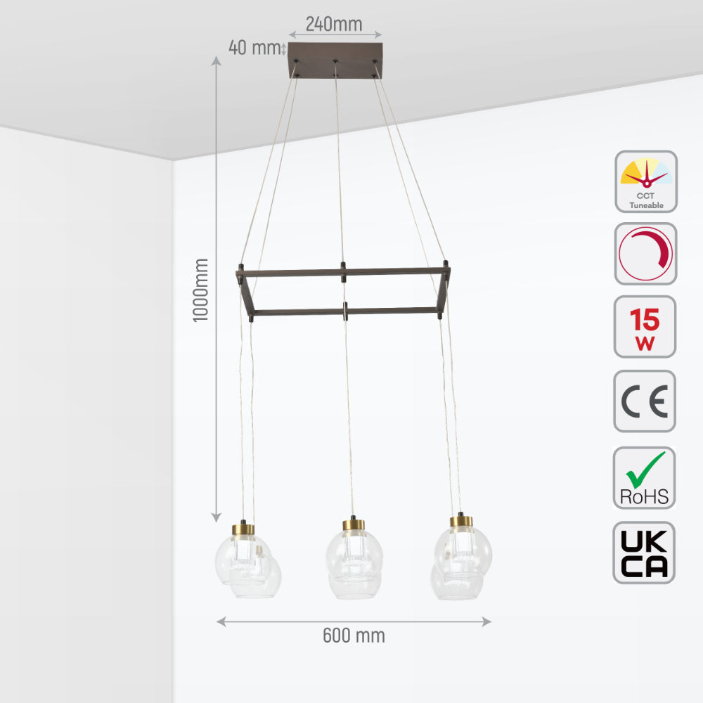 Size and tech specs of Eleganza Lumina Adjustable LED Chandeliers | TEKLED 159-17946