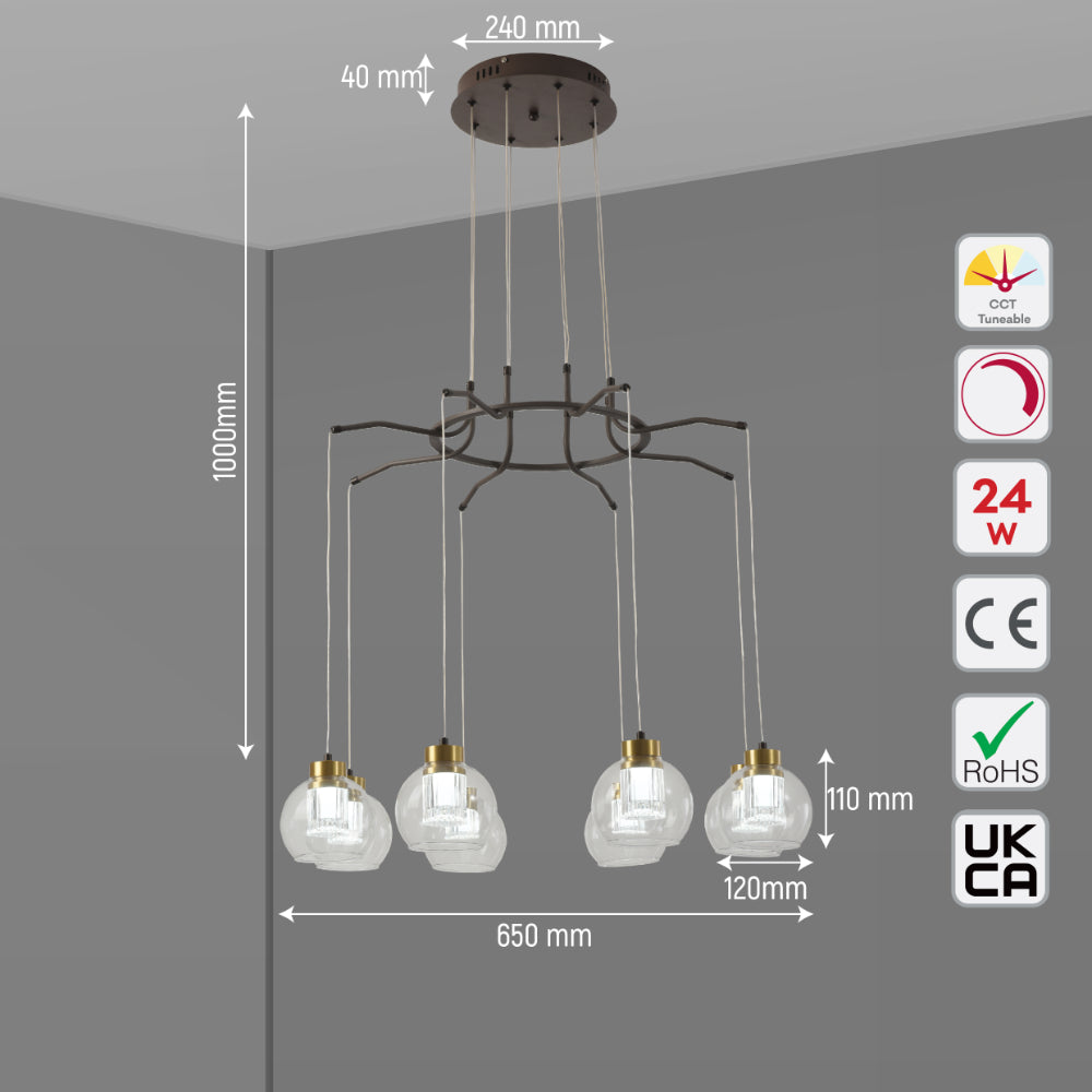 Size and tech specs of Eleganza Lumina Adjustable LED Chandeliers | TEKLED 159-17948
