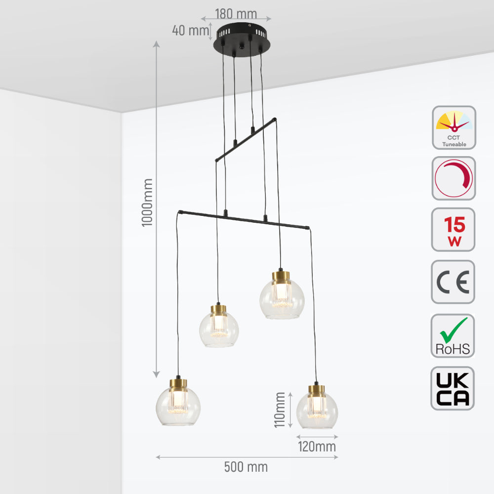 Size and tech specs of Eleganza Lumina Adjustable LED Chandeliers | TEKLED 159-17950