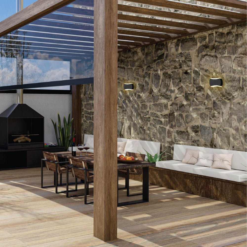 exterior application of Black Quatro Arc Up Down Outdoor Modern LED Wall Light | TEKLED 182-03380