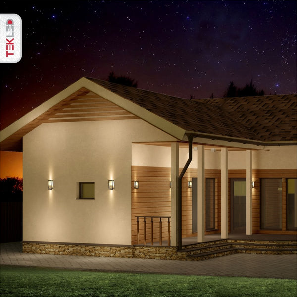 More exterior usage of Modern Lantern Cuboid Wall Lamp Upward Base Grey&White Clear Glass E27