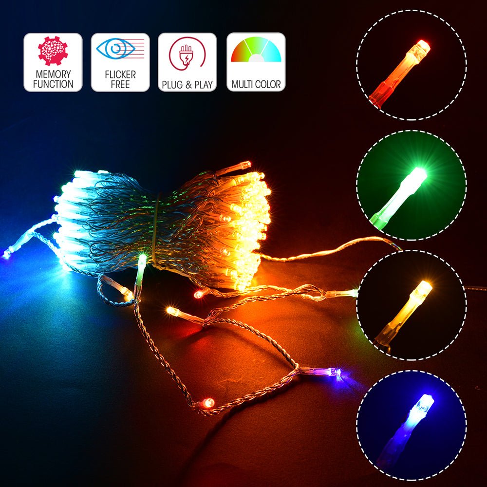 Crater LED String Light 200 LEDs 25m with Power Adaptor Multi-colour LED String Light in use and features