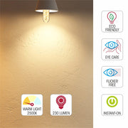 Light specs of  led filament bulb tubular t30 e27 edison screw 4w 230lm warm white 2500k amber 150mm pack of 4 583-150544  583-150564  583-150584