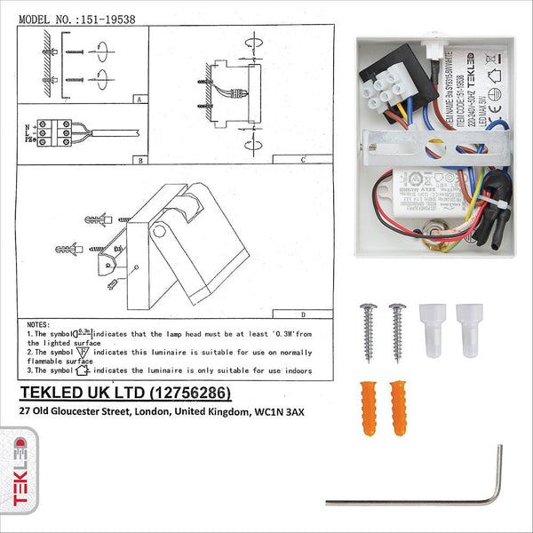 User manual and installation tools of Flat White Aluminium LED Swing Wall Light 5W Warm White