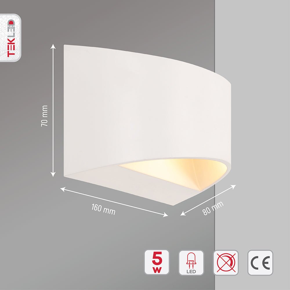 Tehcnical specifications and dimensions of Flat White Aluminium LED Wall Light 5W Warm White