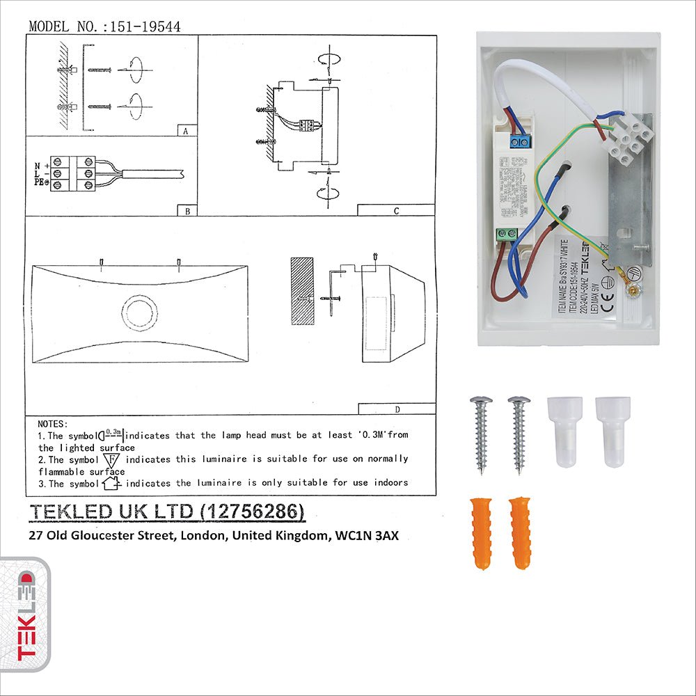 User manual and installation tools of Flat White Aluminium LED Wall Light 5W Warm White