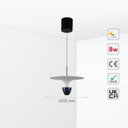 Size and certifications of Fountain Pendat Light brown CCT Changeble D300 8W 159-18113