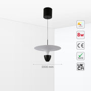Size and certifications of Fountain Pendat Light brown CCT Changeble D300 8W 159-18116