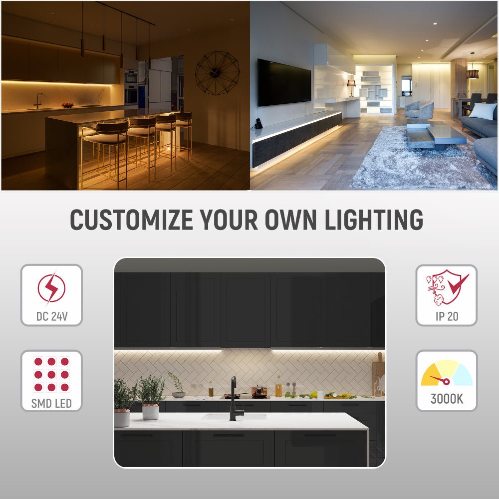 Furniture lighting application of LED Strip Light 120pcs 2835 LED 5W 1A 24Vdc 10mm 5m IP20 3000K Warm White 4000K Cool White 6500K Cool Daylight | TEKLED 582-032721
