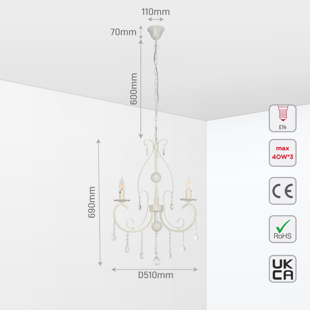 Size and tech specs of Gallardos Minimal Chandelier Ceiling Light with Crystal Beads | TEKLED 152-171800