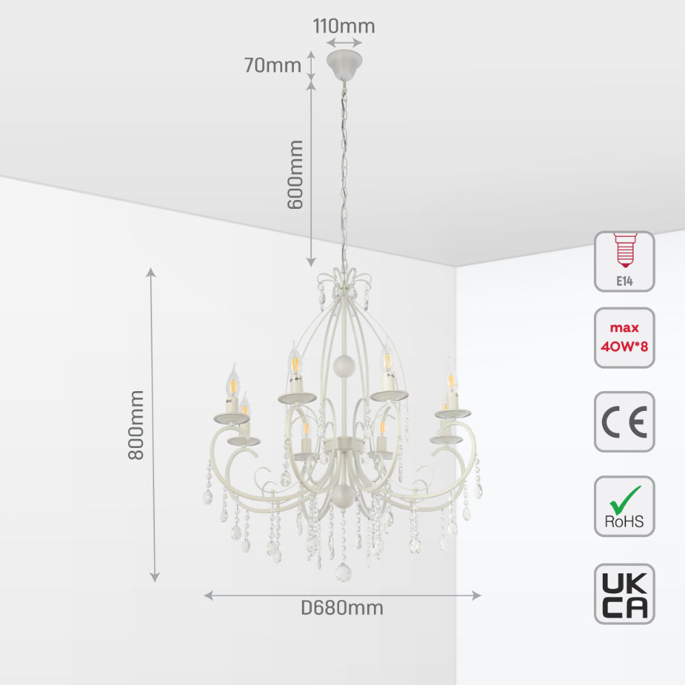 Size and tech specs of Gallardos Minimal Chandelier Ceiling Light with Crystal Beads | TEKLED 152-171804