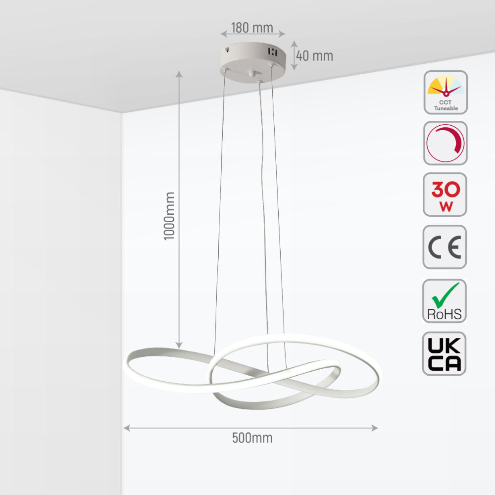 Size and tech specs of Geometric Elegance LED Ceiling Light Series | Trefoil & Helix Designs | Remote-Controlled Ambiance | TEKLED 159-17932