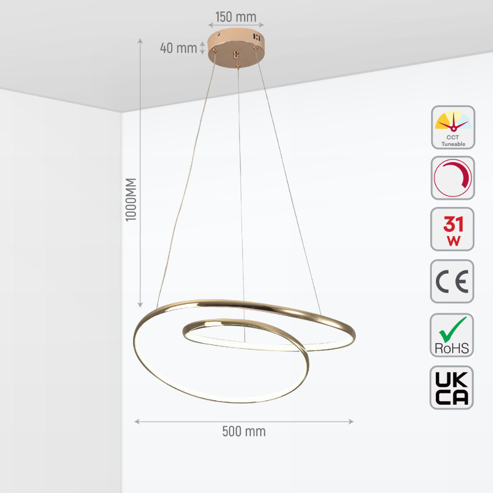 Size and tech specs of Geometric Elegance LED Ceiling Light Series | Trefoil & Helix Designs | Remote-Controlled Ambiance | TEKLED 159-17936