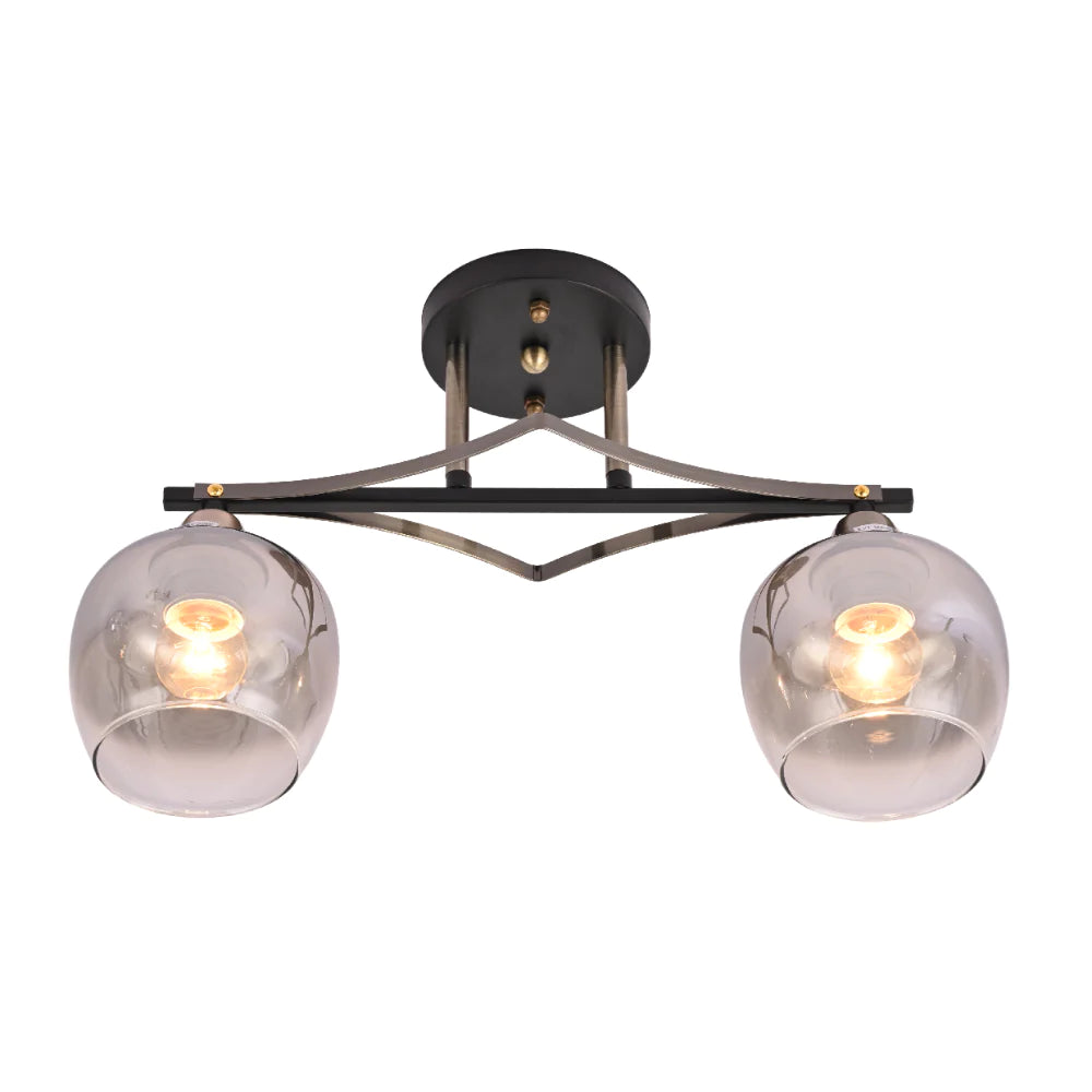 Main image of Geometric Starburst Faded Smoky Grey Globe Black & Bronze Ceiling Light | TEKLED 159-179983