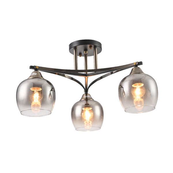Main image of Geometric Starburst Faded Smoky Grey Globe Black & Bronze Ceiling Light | TEKLED 159-179984