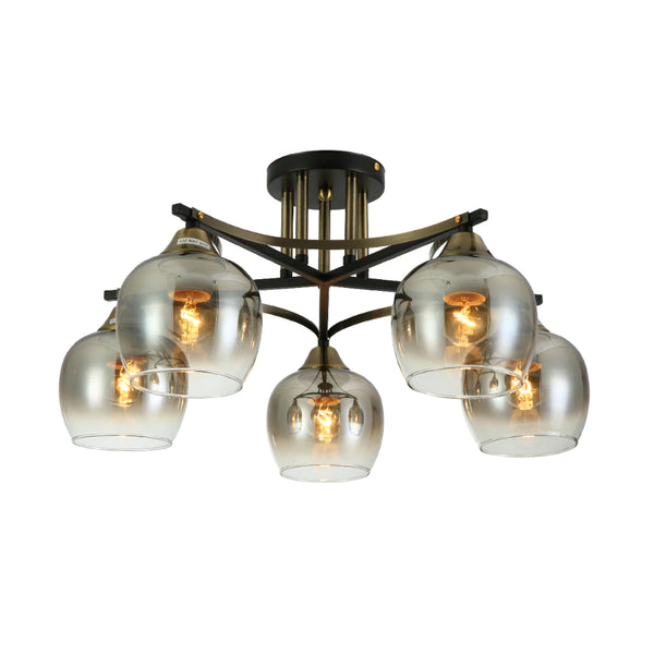 Main image of Geometric Starburst Faded Smoky Grey Globe Black & Bronze Ceiling Light | TEKLED 159-179985