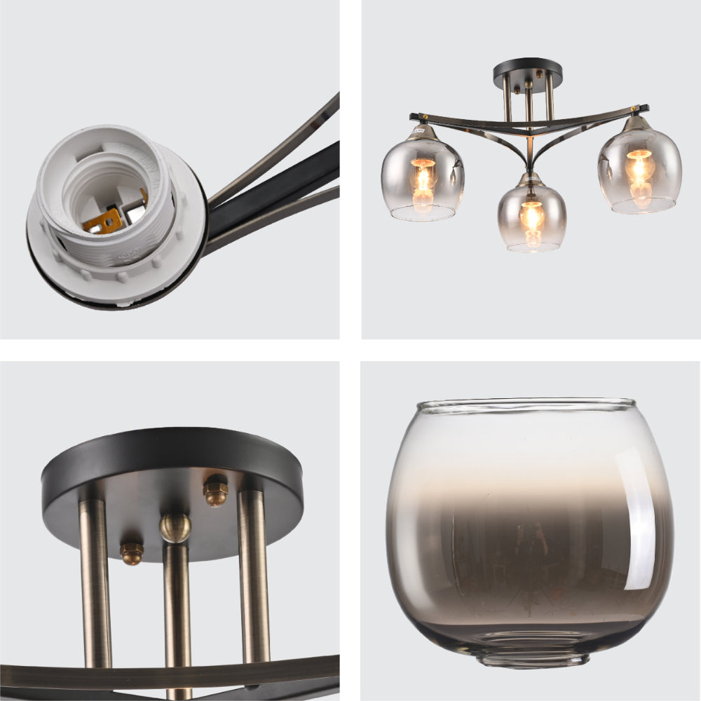 Details of Geometric Starburst Faded Smoky Grey Globe Black & Bronze Ceiling Light | TEKLED 159-179984