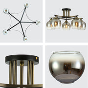 Details of Geometric Starburst Faded Smoky Grey Globe Black & Bronze Ceiling Light | TEKLED 159-179985