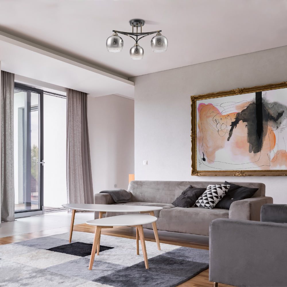 Interior use of Geometric Starburst Faded Smoky Grey Globe Black & Bronze Ceiling Light | TEKLED 159-179984