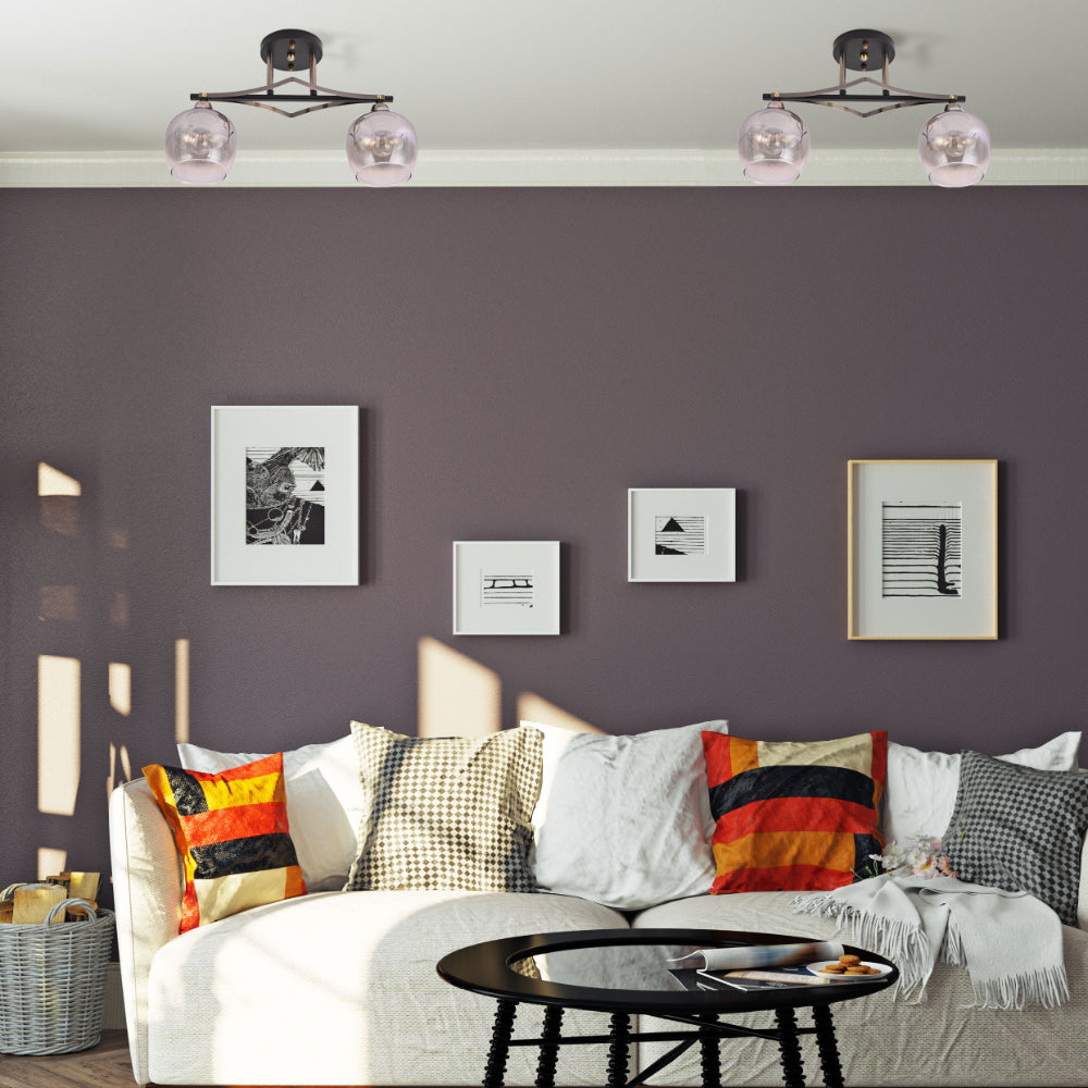 Living room kitchen bedroom use of Geometric Starburst Faded Smoky Grey Globe Black & Bronze Ceiling Light | TEKLED 159-179983