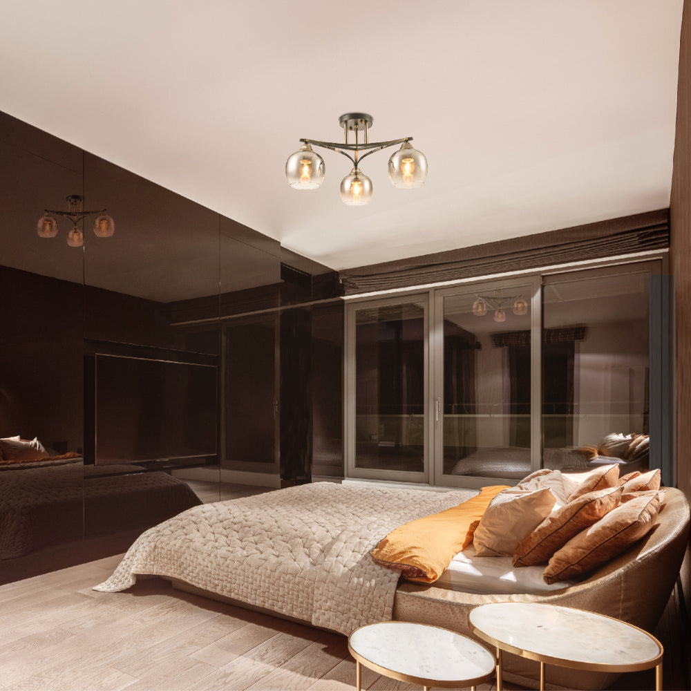 Geometric Starburst Faded Smoky Grey Globe Black Bronze Ceiling Light