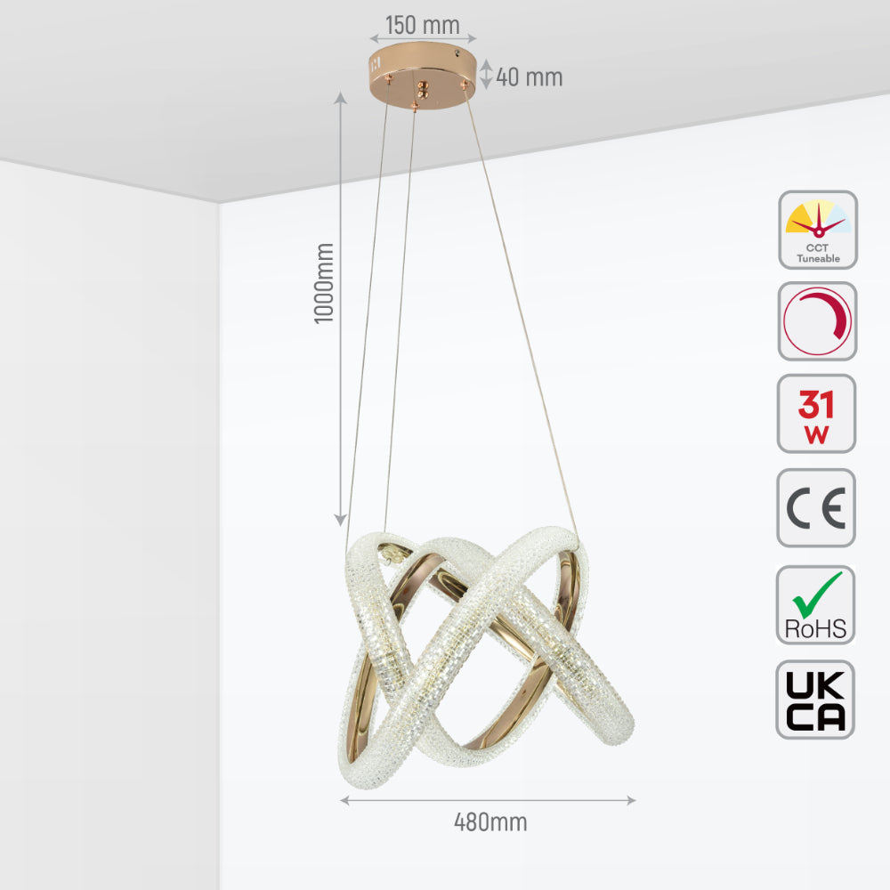 Size and tech specs of Glamour Rings & Spiral LED Ceiling Light Sculpture | TEKLED 159-17956