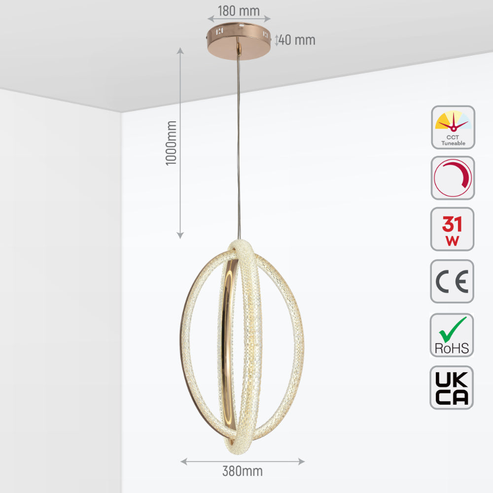 Size and tech specs of Glamour Rings & Spiral LED Ceiling Light Sculpture | TEKLED 159-17960