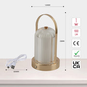Size and certifications of Gleam Guard Rechargeable Lantern Lamp 130-03720