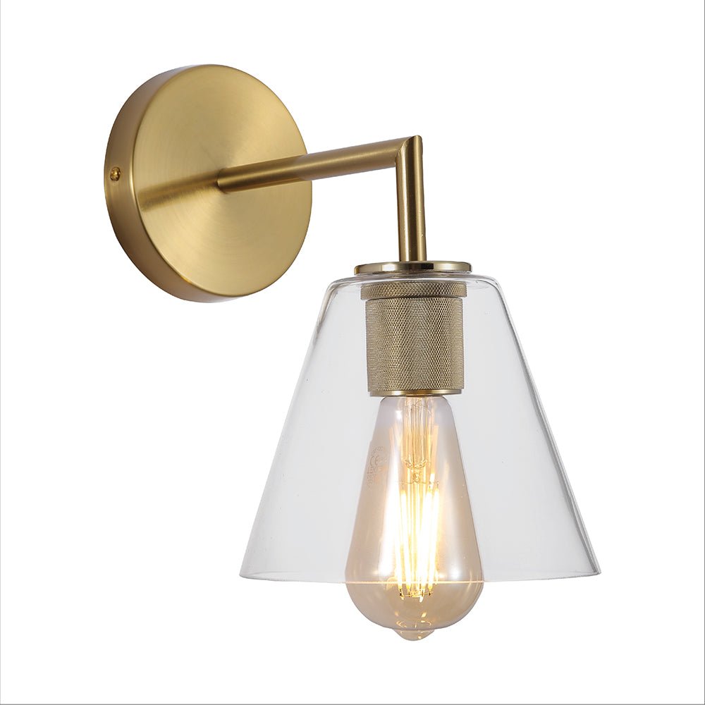 Main image of Gold Aluminium Bronze Body Clear Glass Funnel Wall Light with E27 Fitting