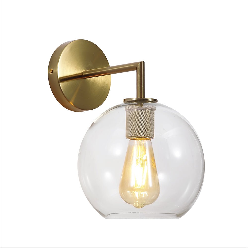 Main image of Gold Aluminium Bronze Body Clear Glass Globe Wall Light with E27 Fitting