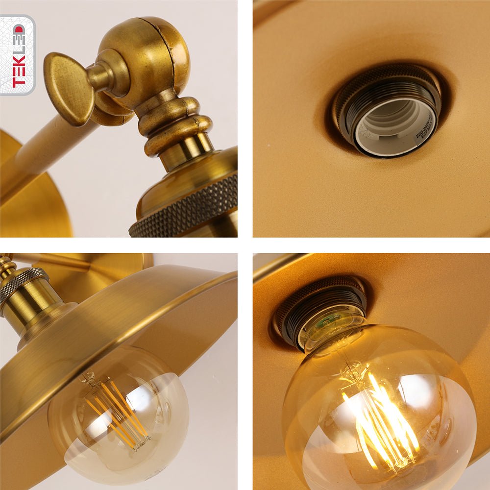 Detailed captures of Gold Aluminium Bronze Hinged Metal Step Wall Light with E27 Fitting