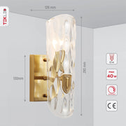 Tehcnical specifications and dimensions of Gold Aluminium Bronze Metal Clear Glass Wall Light with E14 Fitting