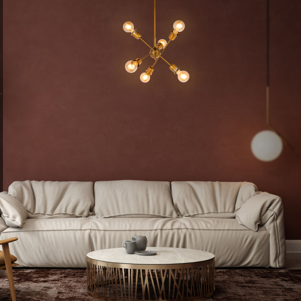 Golden Equilibrium Sphere Sputnik Chandelier 6 Light Geometric Elegance Fixture