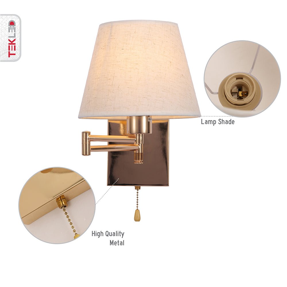 Features of Golden Metal Swing Arm Flaxen Frustum Wall Light with E27 Fitting