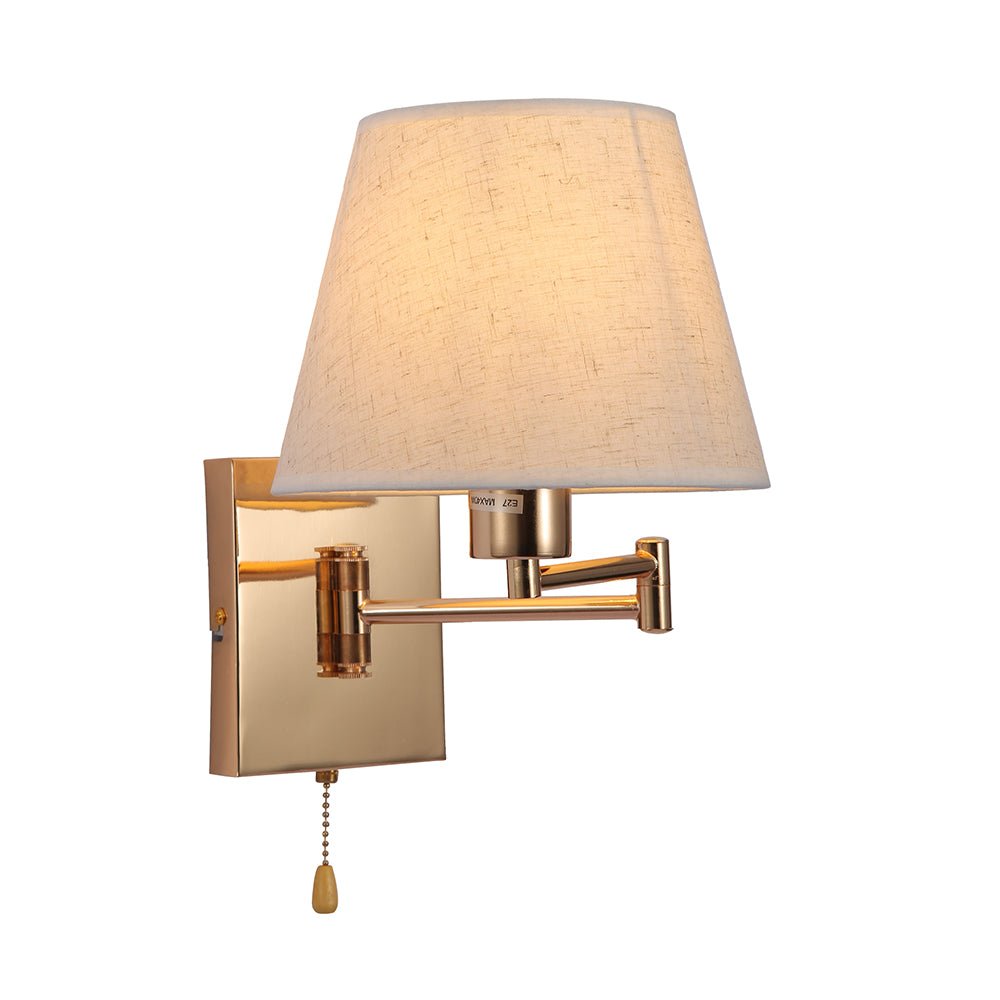 Main image of Golden Metal Swing Arm Flaxen Frustum Wall Light with E27 Fitting