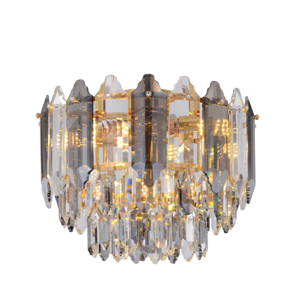 Main image of Golden Tiered Radiance Chandelier Ceiling Light with Alternating Crystal Hues | TEKLED 159-17920